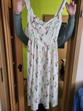 Kleid Sommer Sommerkleid Gr. XS/ 32 Beige m. Tulpen