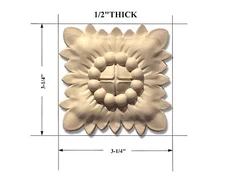 Solid Hardwood carved Rosette / Plinth Blocks Aplique