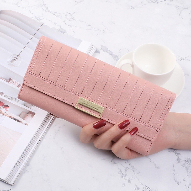 Women's Fashion Bifold Wallet Large Capacity Long Clutch Wristlet Purse-image