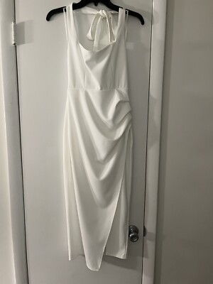 New Selfie Leslie Remember This Halterneck Gathered Pleat Side Dress White  Med