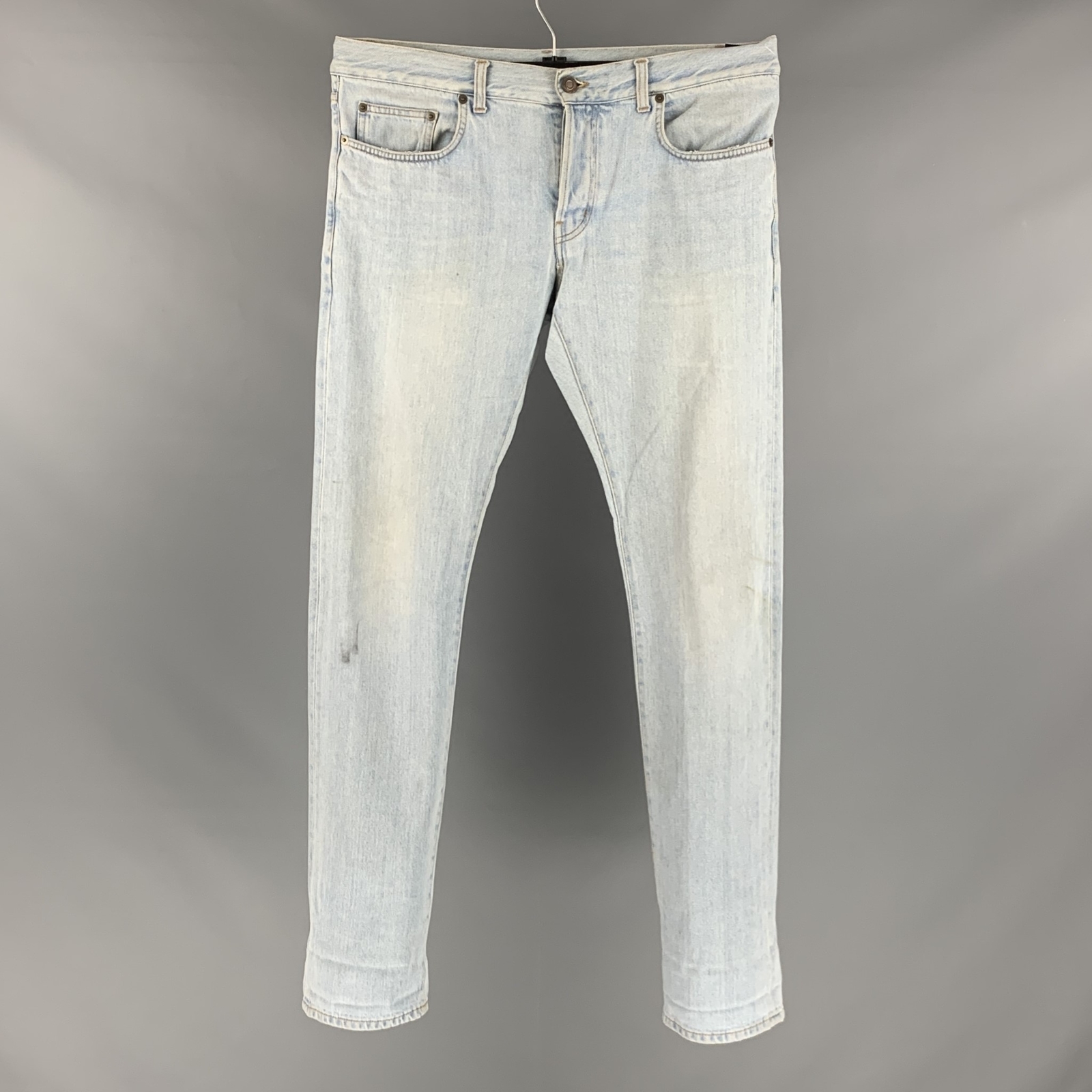 SAINT LAURENT Misura 33 Luce Blu Cotone Elastan Bottoni Fly Jeans
