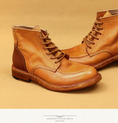 British Mens Genuine Leather New High Top Leather Shoes Mid