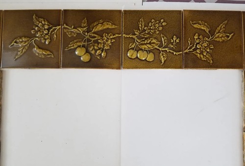 12 Antique US Encaustic Tile Art Nouveau Cherry Fireplace Surround Ceramic Arts - Picture 11 of 16