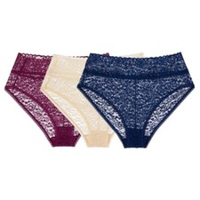 Rhonda Shear 3 Pack Stretch Lace Brief Size 1X Navy Cream Purple Intimate 638.36