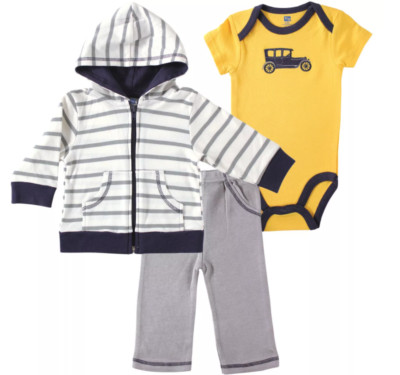 Hudson Baby Infant and Toddler Boy Cotton Hoodie, Bodysuit, Pants ~ (3-6 Mons)