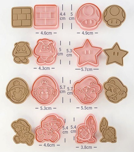 JUEGO/8 CORTADORES DE GALLETAS SUPER MARIO BROS LUIGI Juego de moldes para estampillas para hornear SAPO Luma NUEVO - Imagen 2 de 7