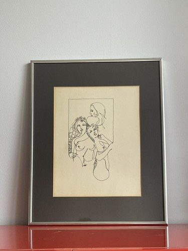 Nude Sexy Sultry Ladies Mod 1960s 1970s Era Pen & Ink Original Art Line Drawing - 第 2/5 張圖片