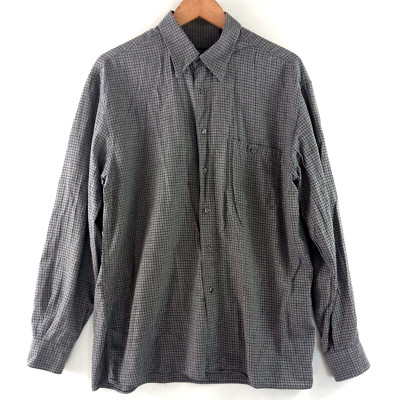 Emme Uno Button Up Shirt Men's Size Large Gray Black Check Made in Italy Work