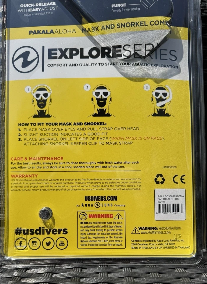 Juego de (2) US Divers Pakala Aloha Adulto Máscara y Snorkel Combo Equipo de Buceo Explorador Foto 4 de 4