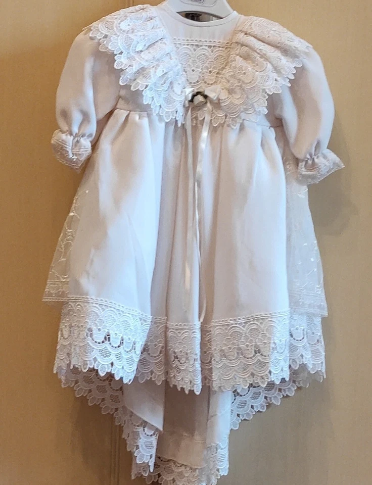 ABITO BAMBINA BATTESIMO-CERIMONIA  Vintage Taglia 0/3Mesi - Immagine 3 di 4