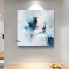 Modern wall Art Abstract Hand-Painted Oil Painting on Canvas Home Blue 24in
