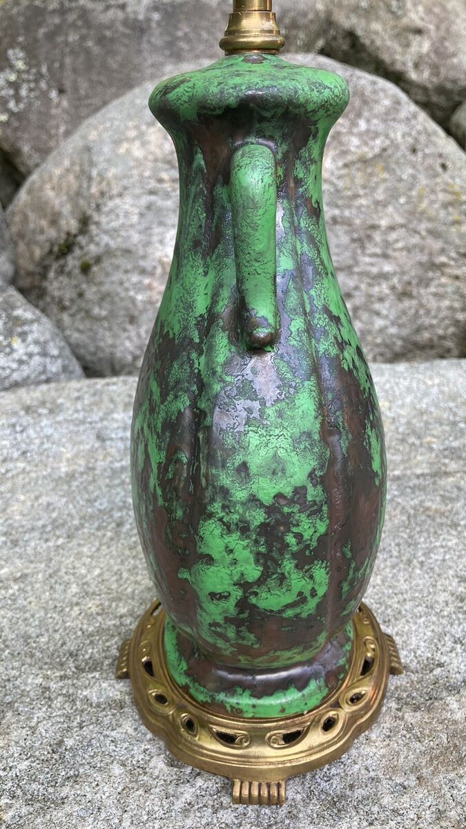 Vintage MCM Weller Pottery Coppertone? Green Black Table Vintage MCM Weller Pottery Coppertone? Green Black Table