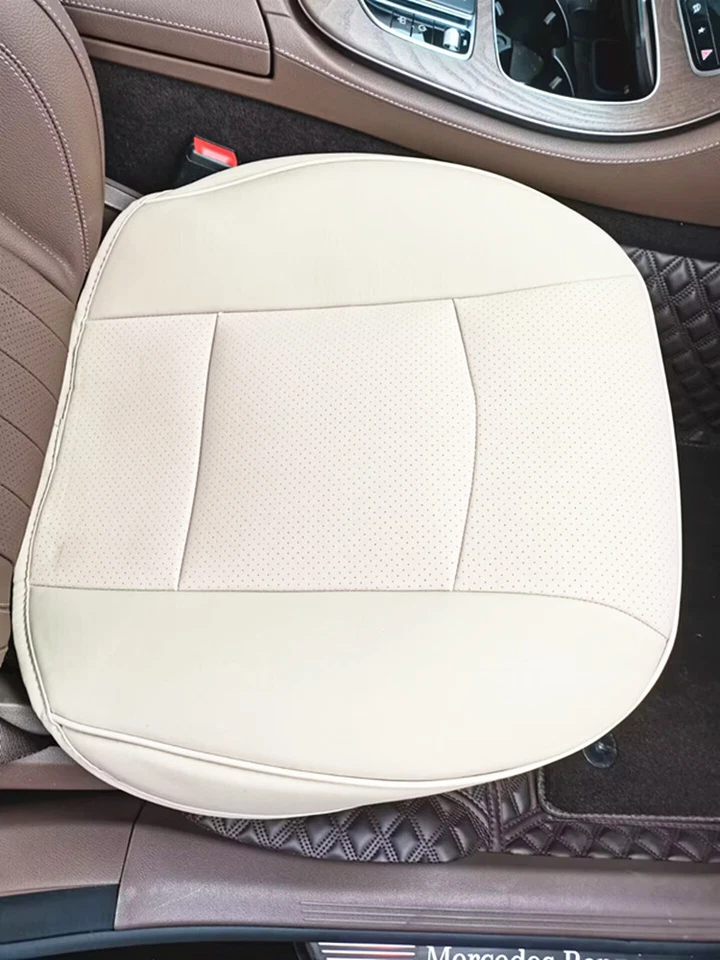 Beige 3D Transpirable Cuero PU Asiento Delantero Coche Cojín Silla Protector Asiento Cubierta Foto 3 de 4