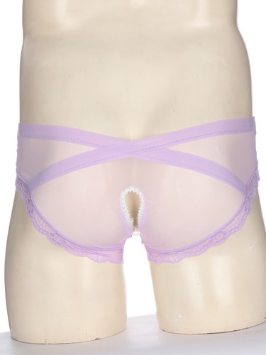 UK Mens Sissy See-Through Mesh Underwear Crotchless Low Rise Lace Trim Briefs - Picture 80 of 115