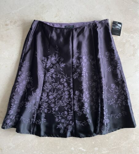 Liz Claiborne Axcess Skirt  14 Dark Purple Satin A Line Burnout Floral Lined - Bild 1 von 7