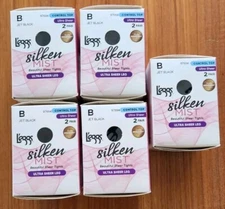 Leggs Silken Mist 10 PAIRS Ultra Sheer Leg Tights B JET BLACK Control Top 97694