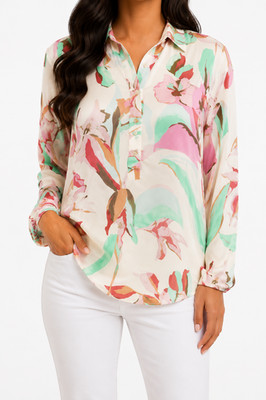 Bluse Snake Milano bunt Damen Tunika Shirt Hemd Blume De 42 XL Viskose Np 99 Neu