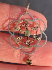 9Ct Gold Peridot And Seed Pearl Art Nouveau Period Pendant
