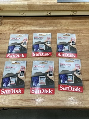 LOT OF 6 SANDISK ULTRA PLUS SDXC UHS-I CARD 128 GB SPPED UP TO 130 MB BRAND NEW!