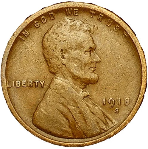 1918 S Lincoln Wheat Cent Fine - Very Fine (F-VF) Circulated Copper 1c Penny