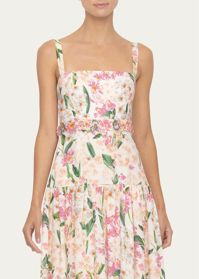 Maxi Vestido Agua by Agua Bendita Lima Floral Lino Talla L Orig. $920 NUEVO Foto 4 de 4