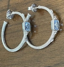 Judith Ripka 18k 925 Silver Blue Topaz Hoop Earrings