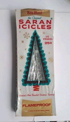 Vintage 1950's Ben-Mont Saran Icicles Christmas Tree Tinsel Flameproof Pkg NOS