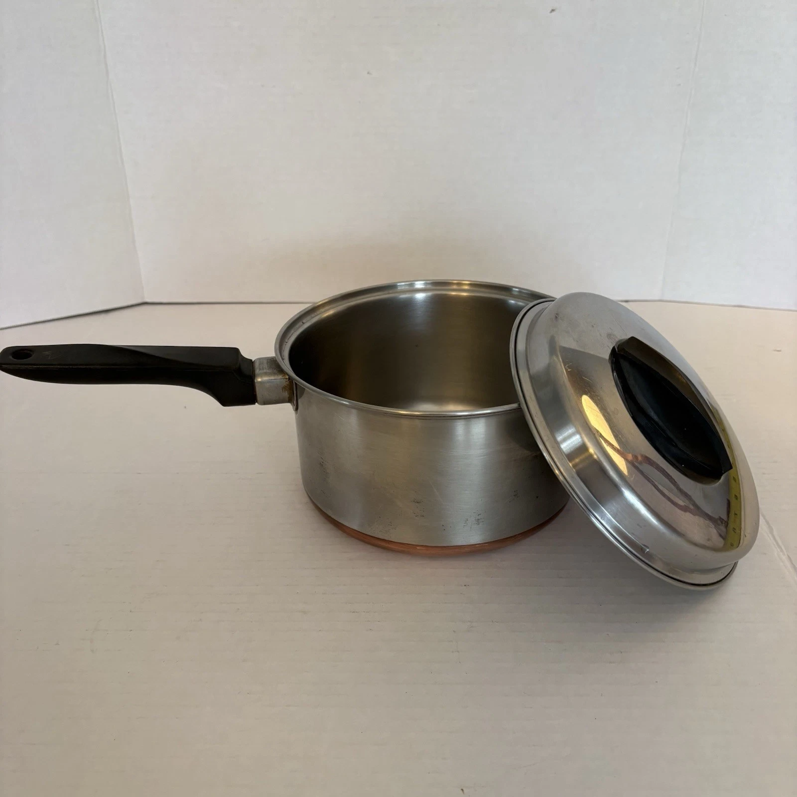 Vtg Ekcoware Copper bottom Stainless Steel Sauce Pan Pot W/ Lid 2 qt Made in USA