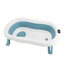 TranquilBeauty Foldable Baby Bathtub with Built-In Thermometer, Green/Blue