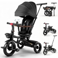JoyStone 7 in 1 Foldable Toddler Tricycle Stroller w/Adjustable Canopy, Parent