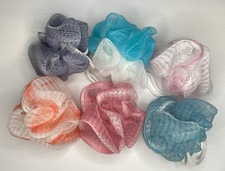 Large Nylon Mesh Bath Loofah Pouf Sponge Set of 6, Multicolor Exfoliating