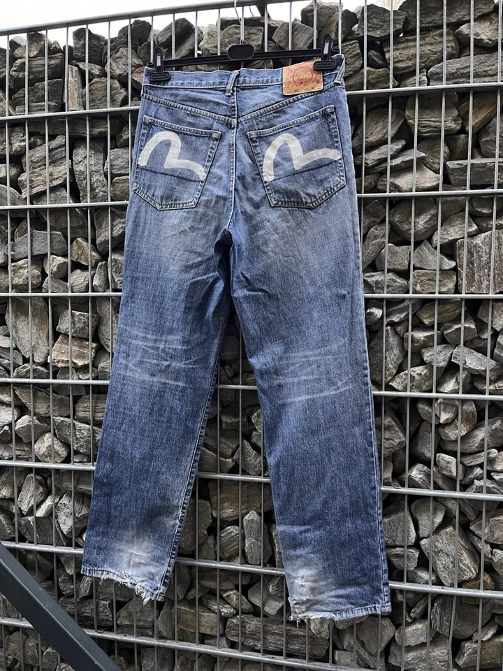 Pantalones de mezclilla vintage Evisu para hombre talla 32 gris azul raros con logotipo Y2K Japón Foto 3 de 4