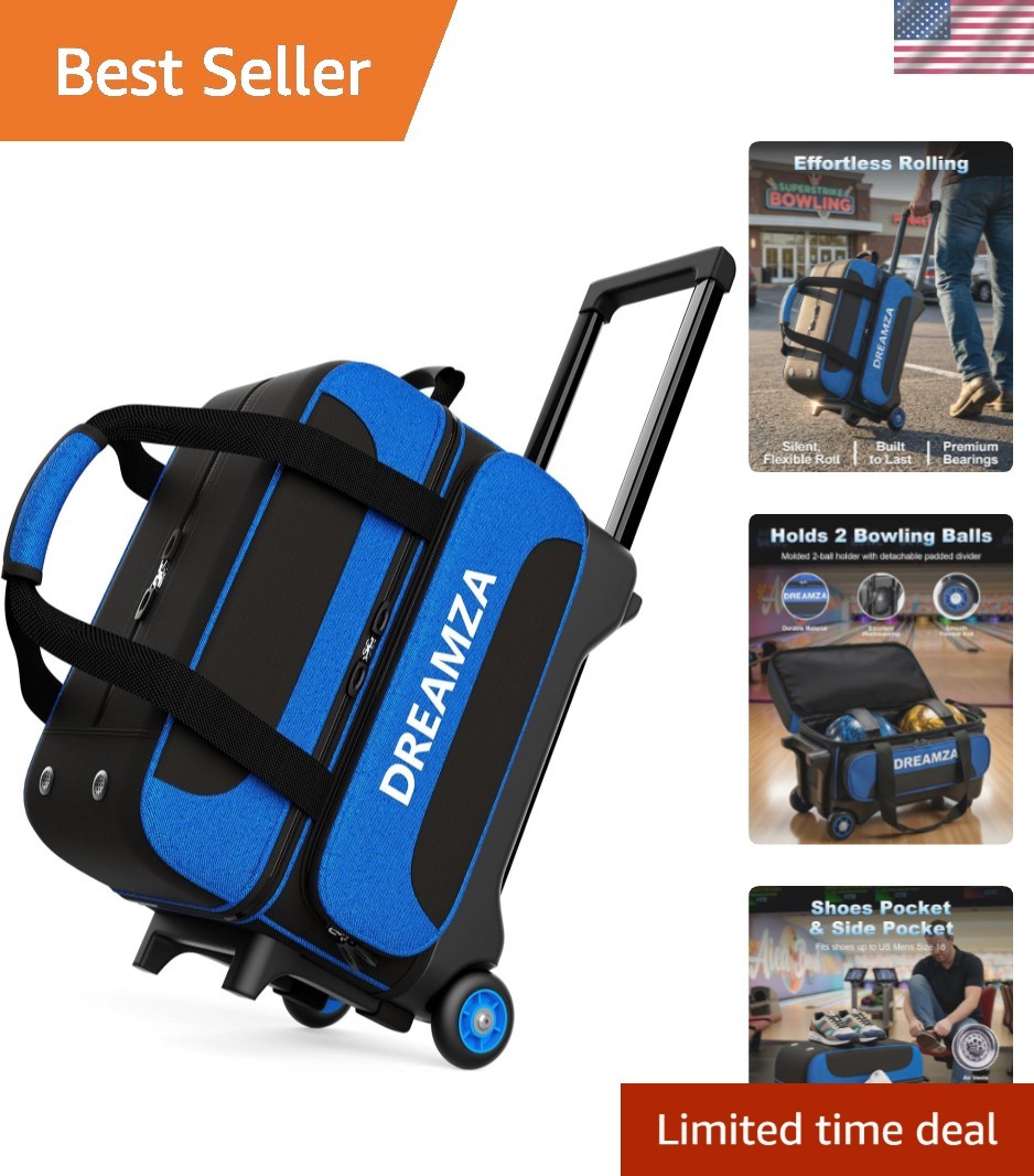 2 Ball Bowling Bag with Wheels, Double Bowling Ball Bag 2 Ball