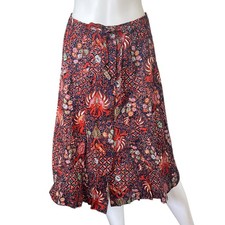 Vintage Sanibel Sport Button Front Skirt Blue Orange Floral Print Size Medium M