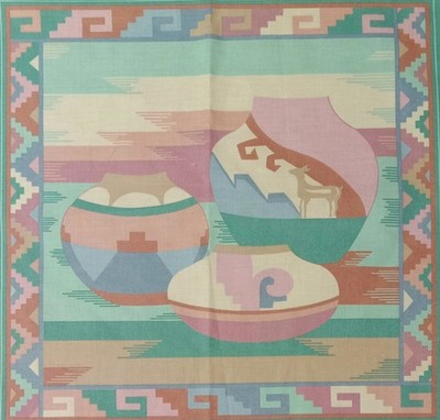 Vintage ~ Cranston ~ Pastels ~''SW Pottery'' ~ Cotton Fabric Panel ~ 15.75''x15.75''