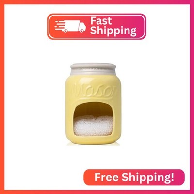 Comfify Ceramic Sponge Holder   Yellow Mason Jar Sink Caddy   Farmhouse Kitchen