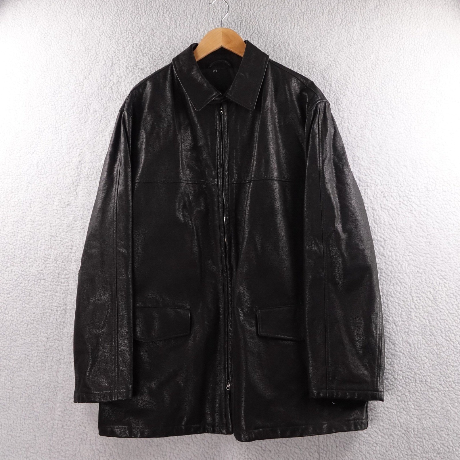 Canali Mens Black Leather Jacket Size 52 Italian Made Zip Front US Fits 48
