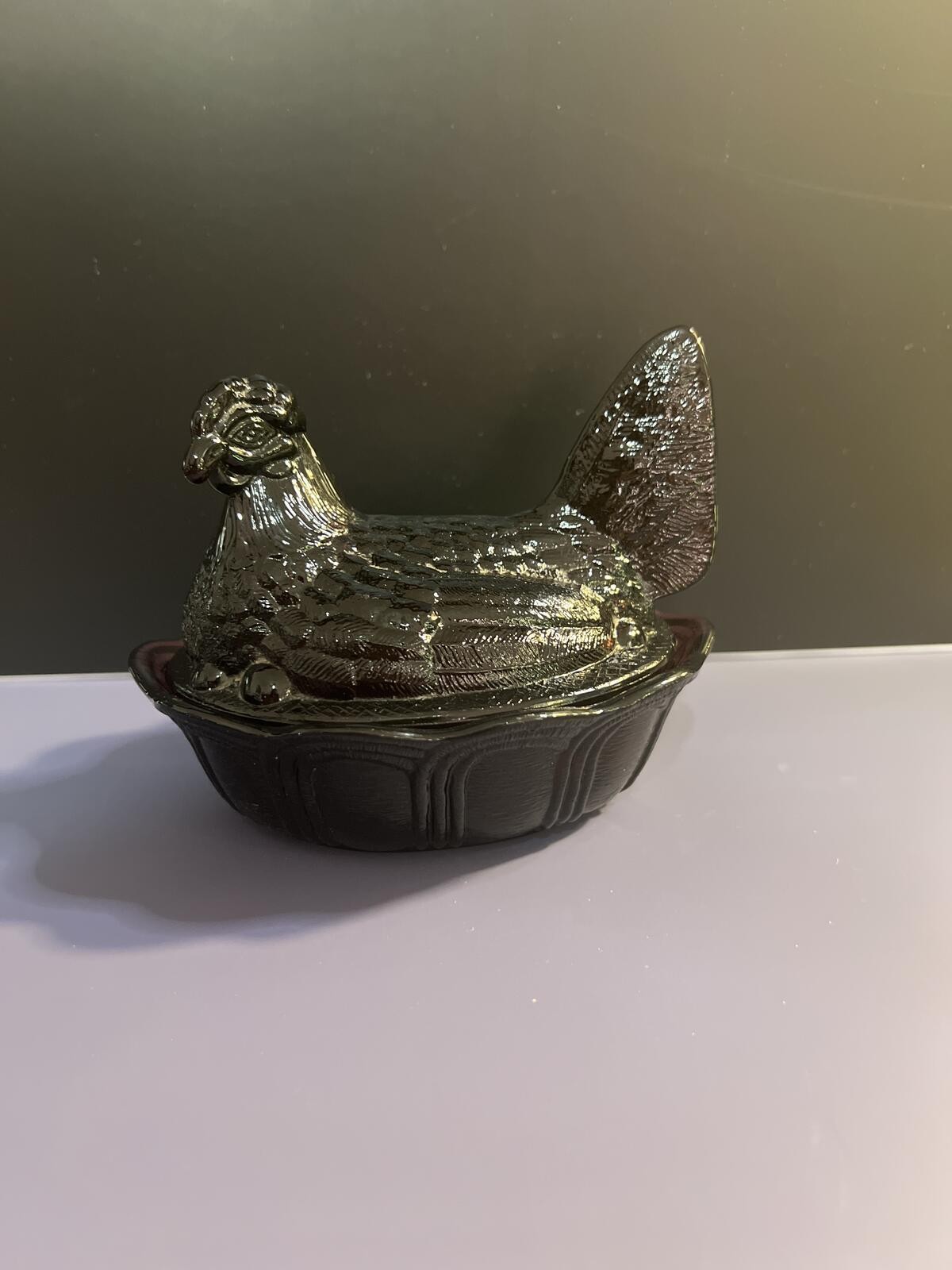 Fenton plum hen on nest 5 1/2 inch