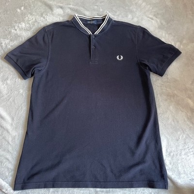 Fred Perry Polo Shirt Men's Medium Larg Cotton Bomber Collar Laurel Wreath