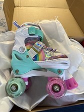 SULIFEEL Rainbow Unicorn Small Size Adjustable Light up Roller Skates for Girls