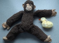 2 x alte Steiff Tiere für den Puppendoktor Affe Jocko 40 cm und kleine Ente