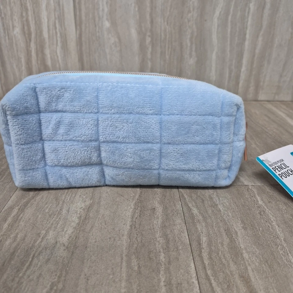 Bolsa de lápiz de felpa acolchada para bolígrafo + engranaje azul claro oro rosa cremallera muy suave Foto 4 de 4