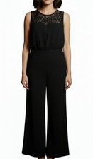 White House Black Market Black Lace Sleeveless Wide-Leg Jumpsuit Size 8