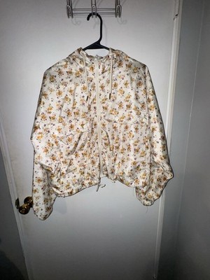 Wild Fable Womens Hooded Crop Jacket Small Floral Print Full Zip Windbreaker