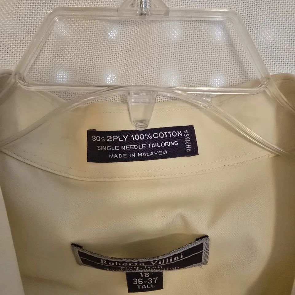 Camisa de vestir Roberto Villini para hombre amarilla colección de viaje talla 18 36 X 37 Foto 4 de 4