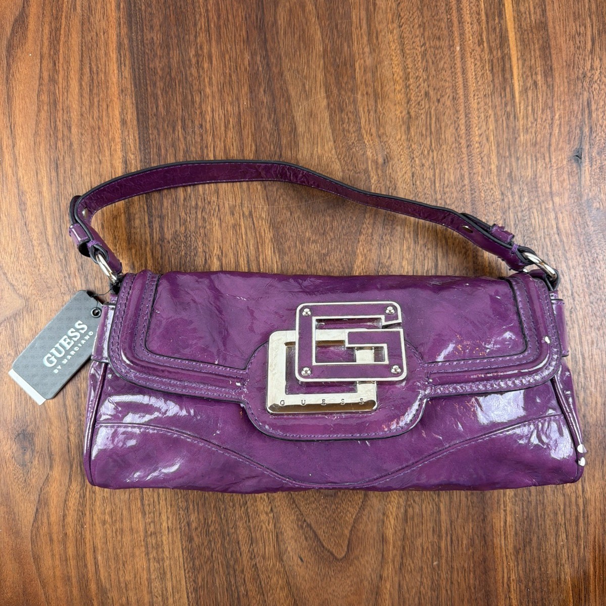VTG Y2K 2000s GUESS Purple Patent Leather Mini Shoulder Bag Purse