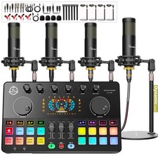 Podcast Equipment Bundle for 4, Audio Interface with 4 Dynamic Microphone, 4 ...