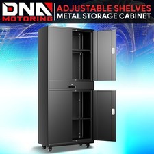 73" Lockable Heavy Duty Metal Storage Cabinet w/ Drawer Adjustable Shelves Black
