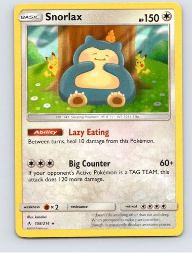 Snorlax Rare Unbroken Bonds 158 NM Holo 2019