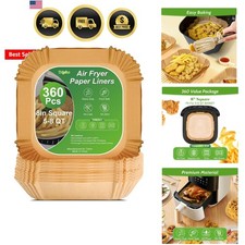 360 Pcs 8” Square Unbleached Heavy Duty Air Fryer Paper Liners Disposable, No...